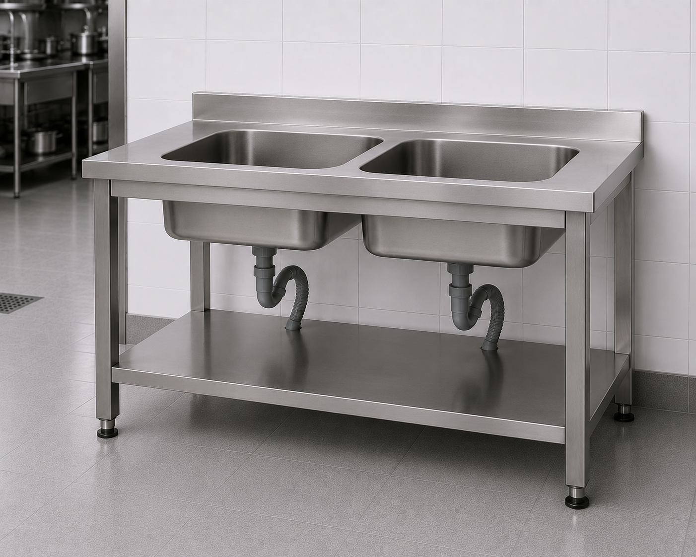 Zweibeckiger Spültisch mit Ablage